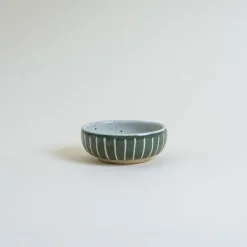 Mogutable Selects Ceramic Japanese Side Dish Bowl In Green Stripe Hot