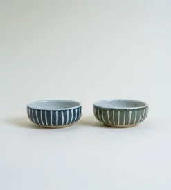 Mogutable Selects Ceramic Japanese Side Dish Bowl In Green Stripe Hot