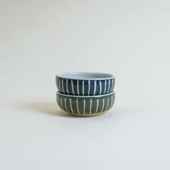 Mogutable Selects Ceramic Japanese Side Dish Bowl In Blue Stripe Clearance