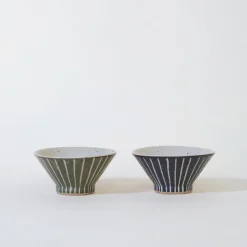 Mogutable Selects Ceramic Mt. Fuji Japanese Rice Bowl in Green Stripe Clearance