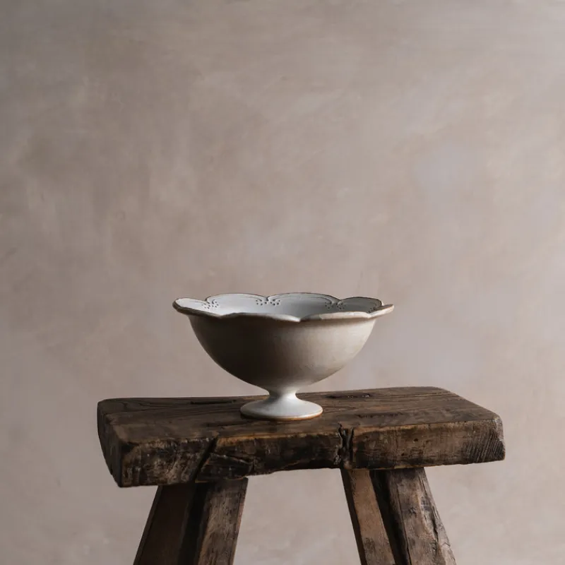A⊆Z Floral Footed Bowl in Silver White Clearance