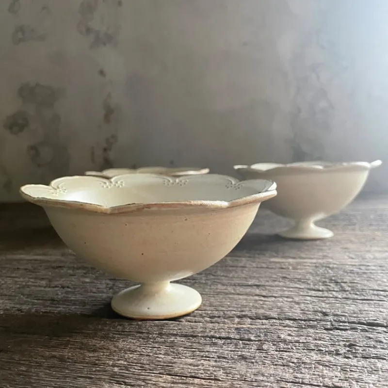 A⊆Z Floral Footed Bowl in Silver White Clearance