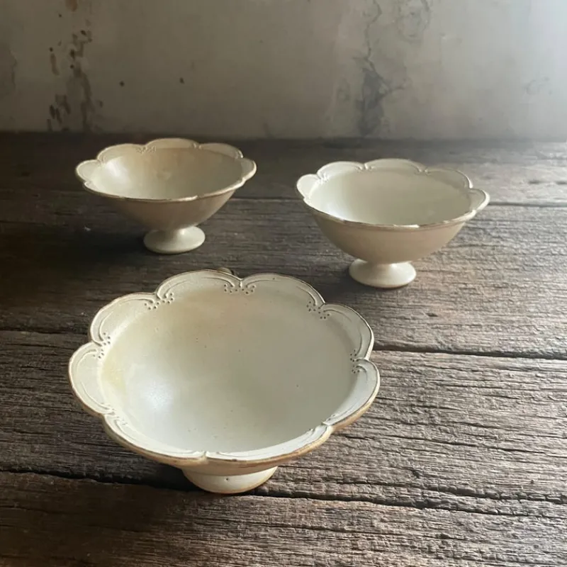 A⊆Z Floral Footed Bowl in Silver White Clearance