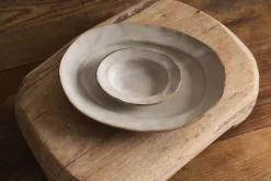 Sheng Ceramic Mini Oval Deep Plate in White Brushed Fashion