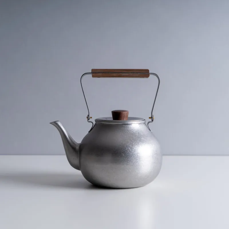 Miyazaki Seisakusho Teapot with Wooden Handle in Sliver Discount